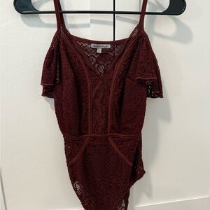 Charlotte Russe burgundy Lace Bodysuit